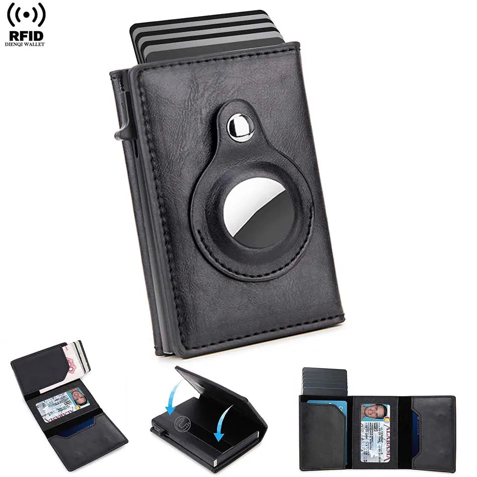 Retro Minimalist Men's AirTag Wallet RFID Credit Card Holder Men Wallet Pop Up Multi Credit Card Holder for Apple AirTag Traker SticknShine